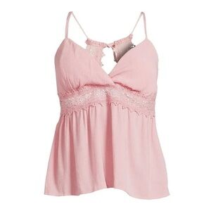 No Boundaries Crochet Woven Cami Top Shirt Dusty Rose